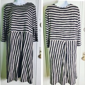 Gudrun Sjoden Tan Black Striped Tencel Dress L